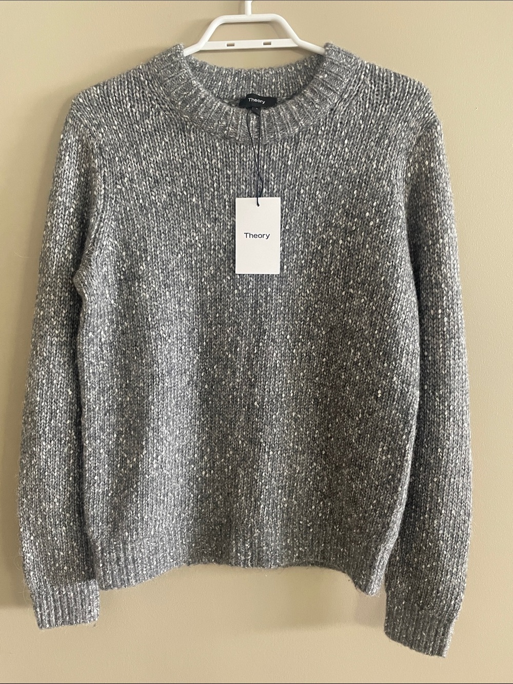Theory Women’s Heather Grey Tweed Alpaca Crewneck Sweater